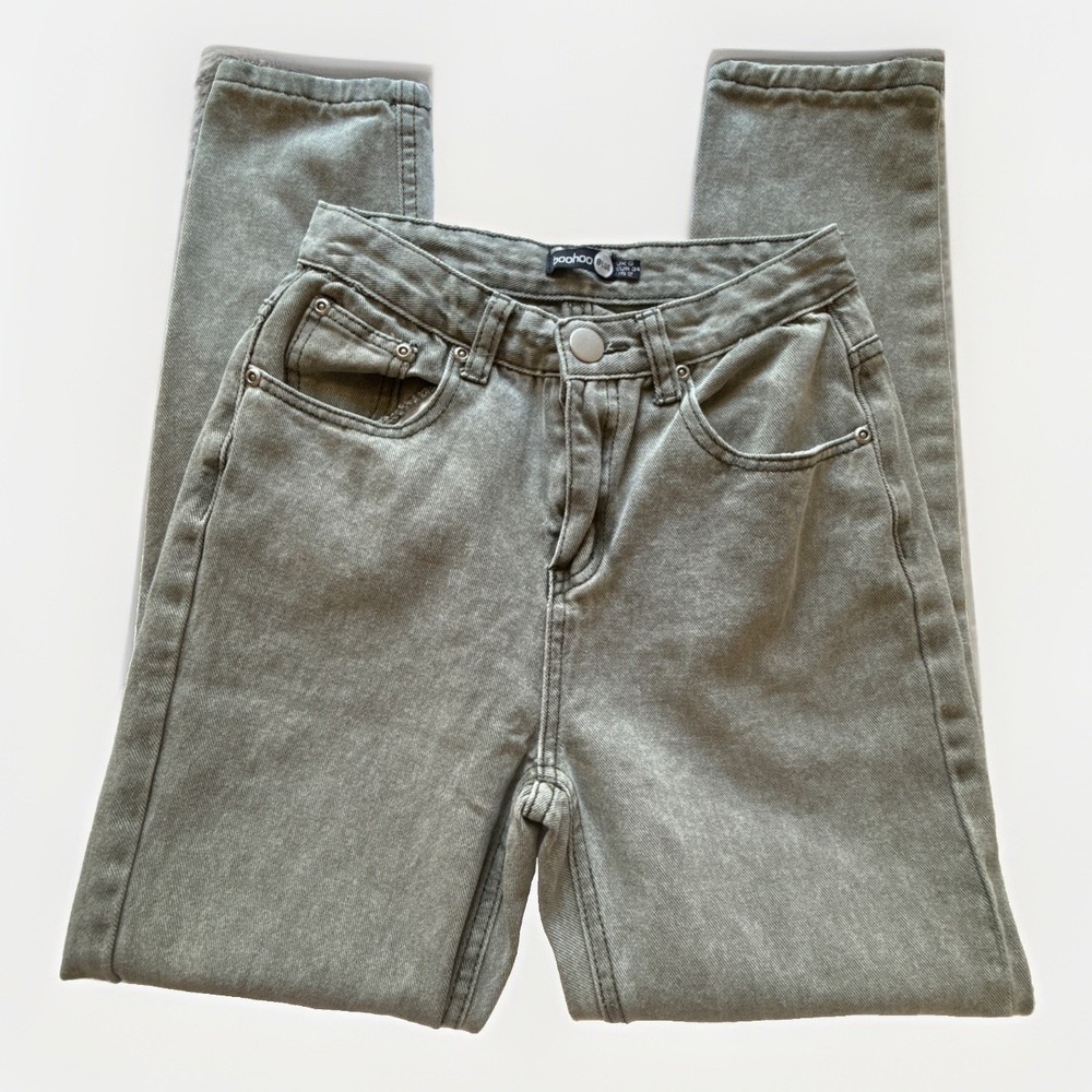 boohoo BLUE Women's Sage Green Grey Denim Jeans Tag US 2 Measures 24x25.5